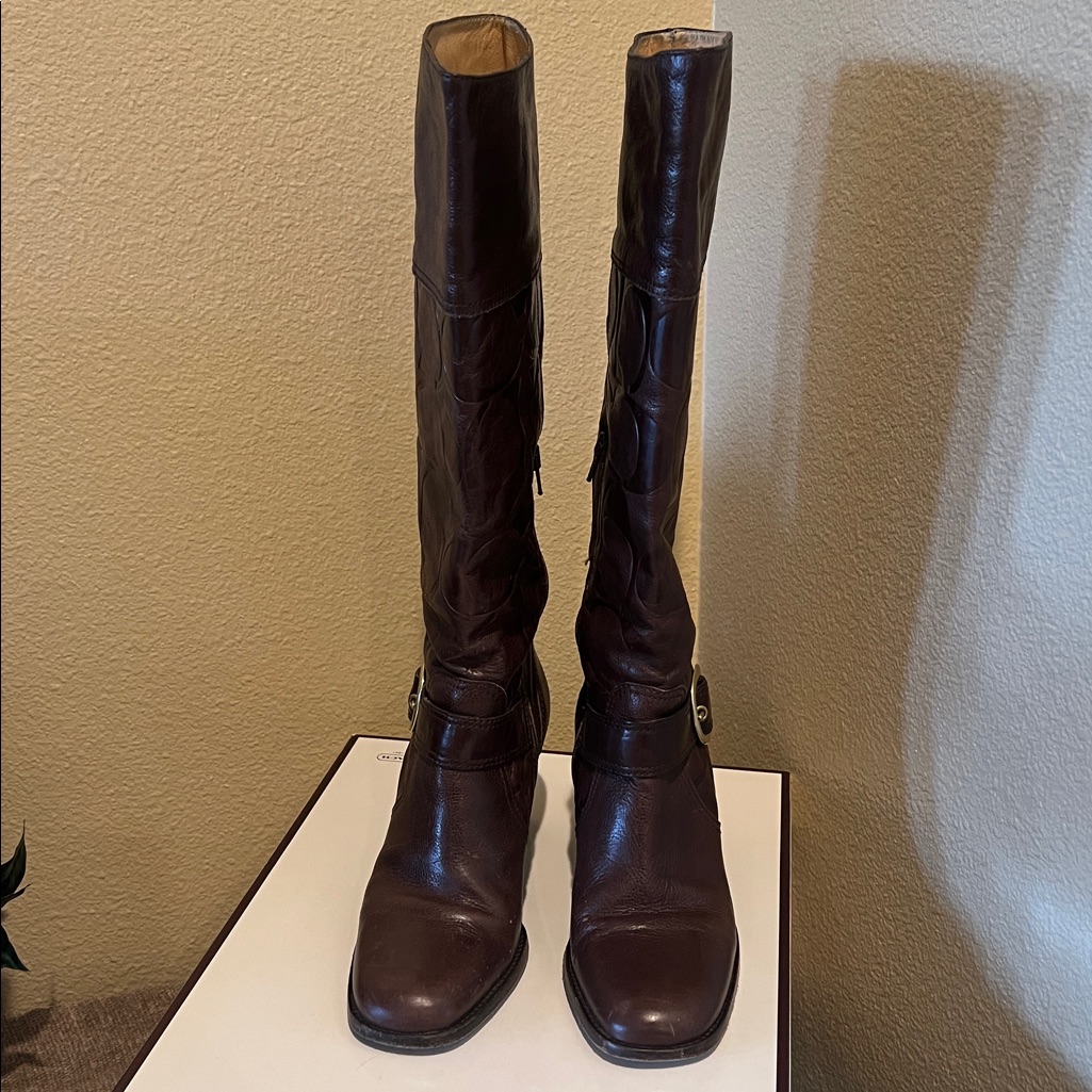 Coach Charity Embossed Calf Leather Boots